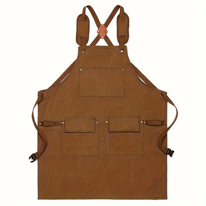 Good Thickened Cotton Canvas Summer Waterproof Apron Catering Shop Kitchen Home Gardening Commercial Waist Apron - Brown
