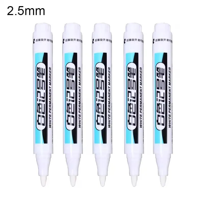 0.7/1.0/2.5MM White Permanent Marker Pens Markers Paint Pen For Wood Plastic Leather Glass Stone Metal Art Painting Supplies 