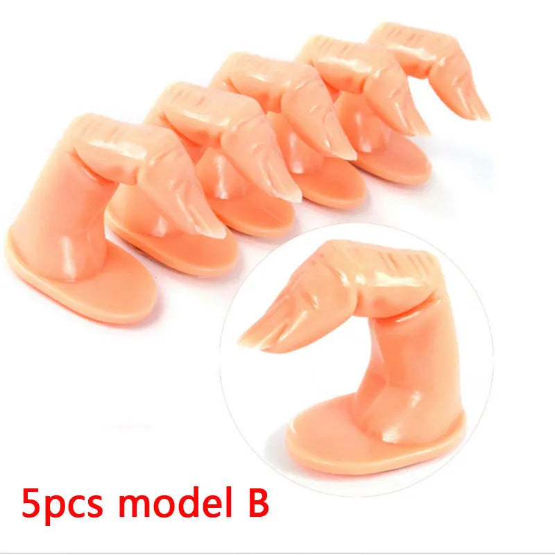 Nail Training Hand Nail Art Practice Model With Base Showing Shelf Manicurist Beginner Replace Finger Tips Nail Piece - 5Pcs 