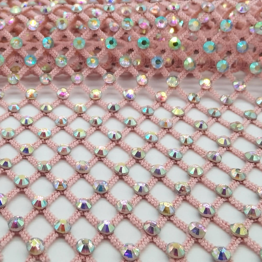 Multicolor Rhinestones Mesh Applique Trim Fabric With Rhinestones SS10 Crystal Sewing Trimming Strass Crystal Tape Net For DI