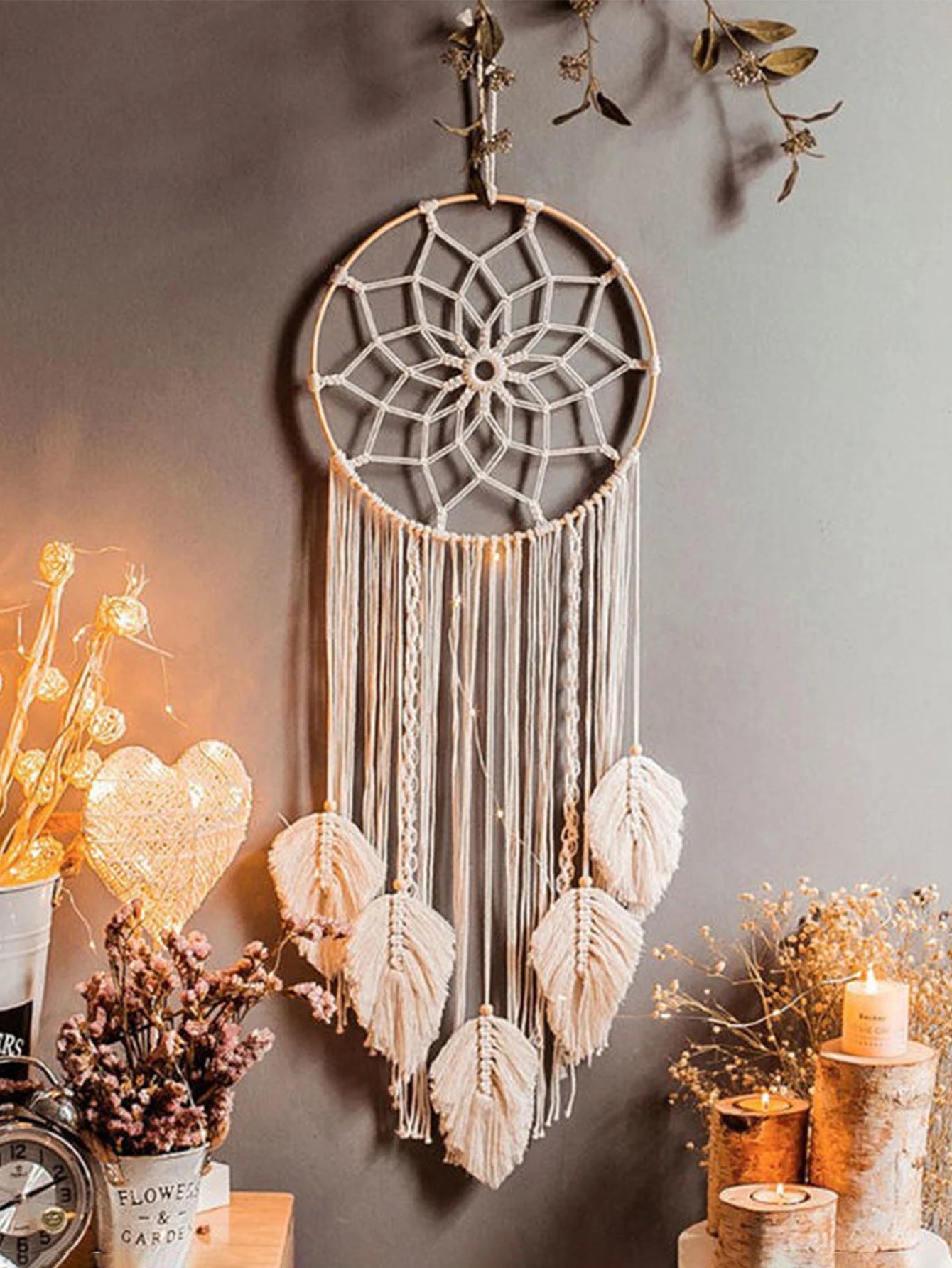 Macrame Dream Catcher Bohemian Leaf Wall Hanging Nordic Decor Boho Handmade Tapestry Ornaments for Home Living Room Decoratio