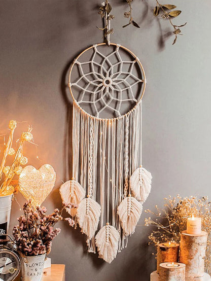Macrame Dream Catcher Bohemian Leaf Wall Hanging Nordic Decor Boho Handmade Tapestry Ornaments for Home Living Room Decoratio