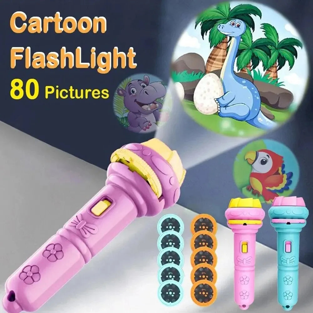 10 Cards Cartoon Projection Flashlight 80 Patterns Creative Children Flashlight Toy Projector Baby Toys Bedtime Story Book To