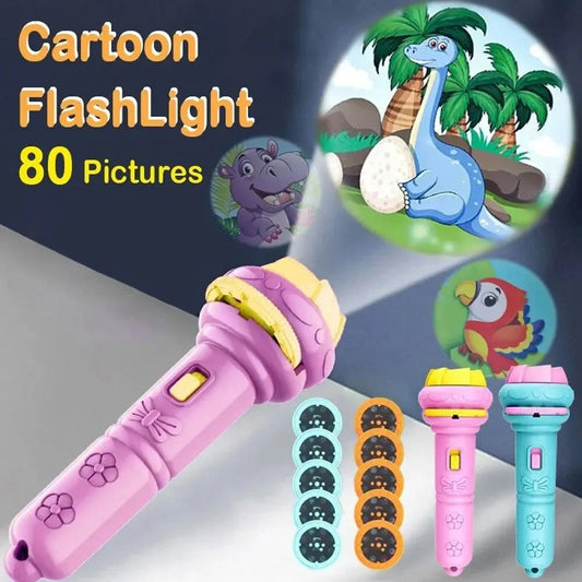 10 Cards Cartoon Projection Flashlight 80 Patterns Creative Children Flashlight Toy Projector Baby Toys Bedtime Story Book To