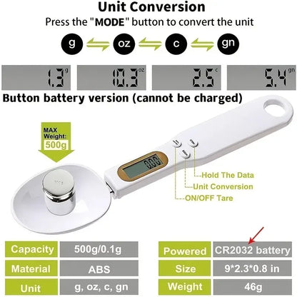 Mini Spoon Scale Digital Kitchen Scale Electronic LCD Food Scale 0.1-500g Cooking Flour Milk Coffee Powder Weight Measure Spo