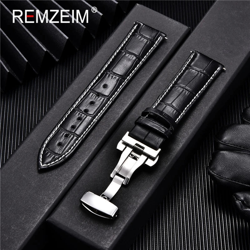 Genuine Calfskin Leather Watchbands Business Replace Watch Band 18mm 20mm 22mm 24mm With Butterfly Buckle Wristwatch Strap