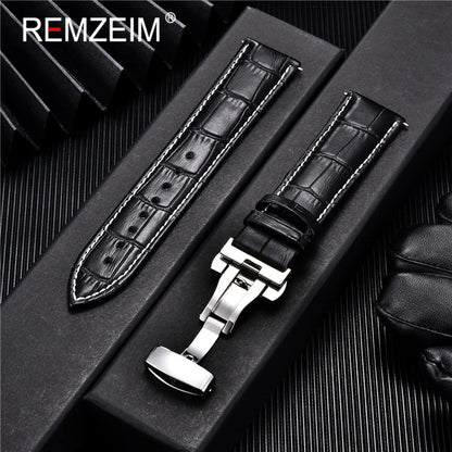 Genuine Calfskin Leather Watchbands Business Replace Watch Band 18mm 20mm 22mm 24mm With Butterfly Buckle Wristwatch Strap - 