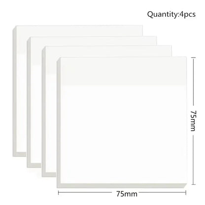 50 Sheets Transparent Sticky Note Pads Waterproof Self-Adhesive Memo Notepad School Office Supplies Stationery - 75x75-4pcs