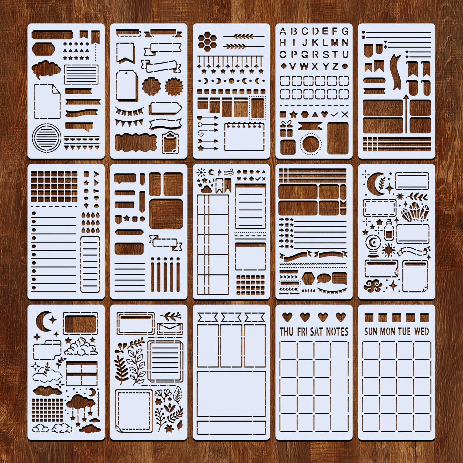 15Pcs Reusable Bullet Stencils Diary Drawing Templates For Painting DIY Scrapbooking Diary Scrapbook Journal Stationery Gifts