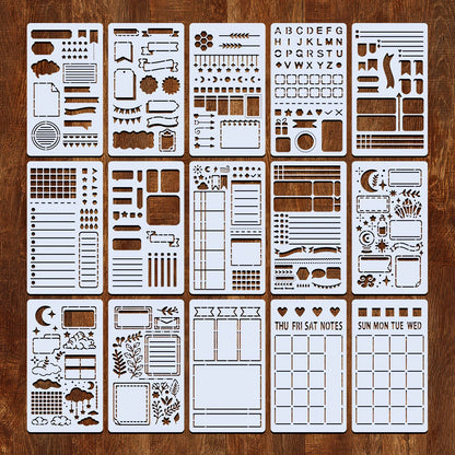 15Pcs Reusable Bullet Stencils Diary Drawing Templates For Painting DIY Scrapbooking Diary Scrapbook Journal Stationery Gifts