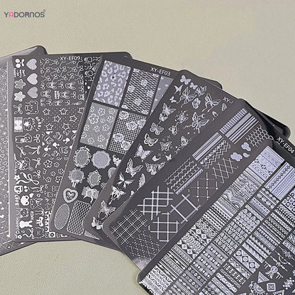 1Pcs Nail Stamping Plates Multi-styles Nail Art Plate Stainless Steel Stripe/Bowknot/Flower/French Nail Design Stencil Tools