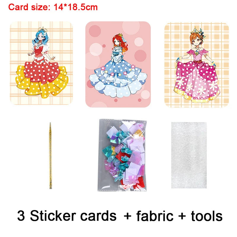 3-12pcs Sticker Cards Fabric Art Craze Poke Caft Toys Creative Puzzle Puncture Painting Poking Princess Dressing Game Childre