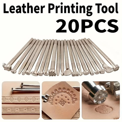 Leather DIY Tool Set, 20pcs Leather Craft Tools, Embossing and Stamping Kit, Leather Carving for Bags, Personalized Leather P