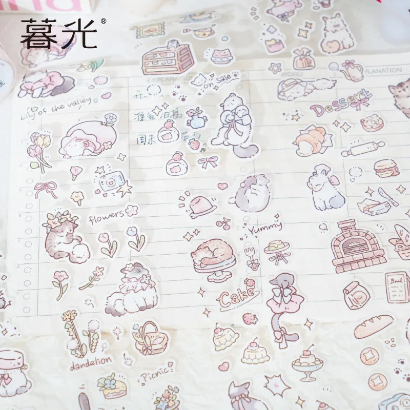 Kitten Synthetic Paper Flash Film Die Cutting Tape Cartoon Cute Children Gooka Decorative Sticker