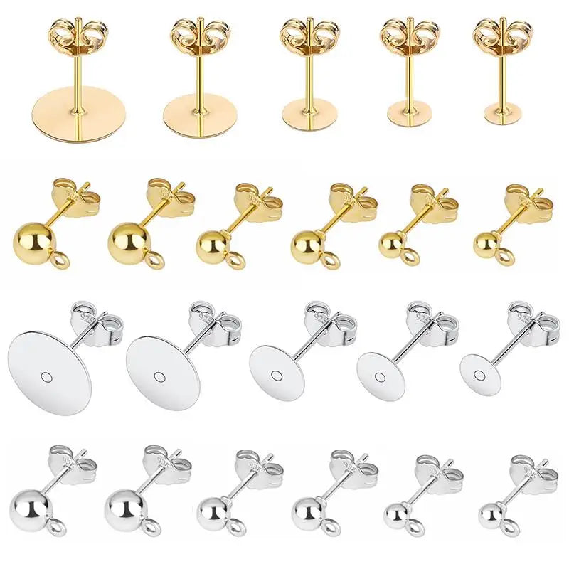 50pcs/lot 925 Silver Plated Blank Post Earring Studs Base Pin With Earring Plug Findings Ear Back DIY Jewelry Making Accessor