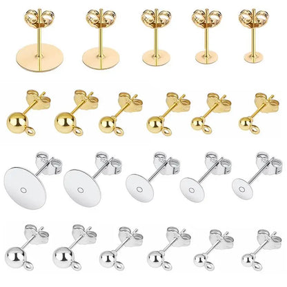 50pcs/lot 925 Silver Plated Blank Post Earring Studs Base Pin With Earring Plug Findings Ear Back DIY Jewelry Making Accessor