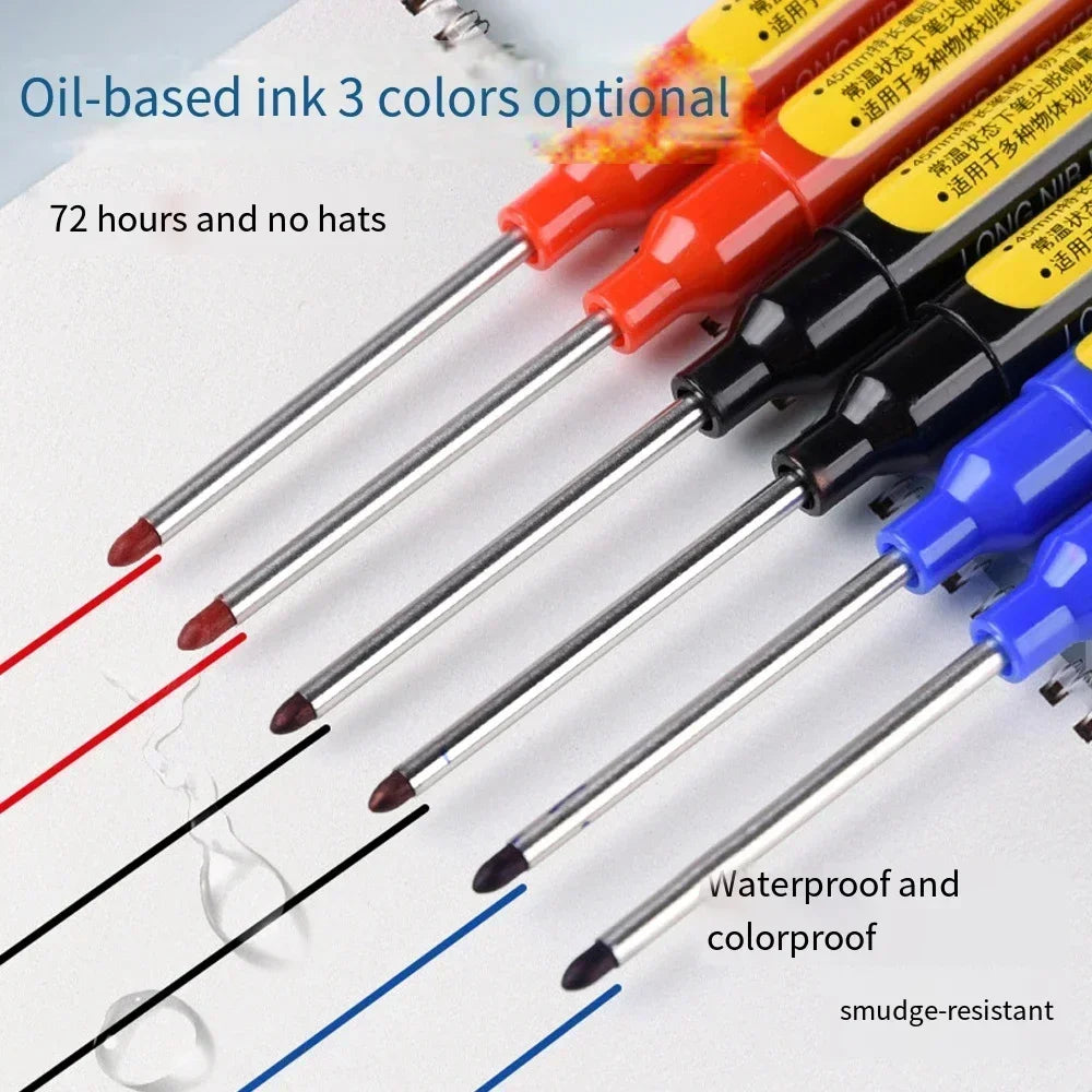 4-40Pcs White/Black/Blue/Red 45mm Deep Hole Marker Pens Long Nib Head Carpenter Pen Waterproof for Measuring Woodworking Offi
