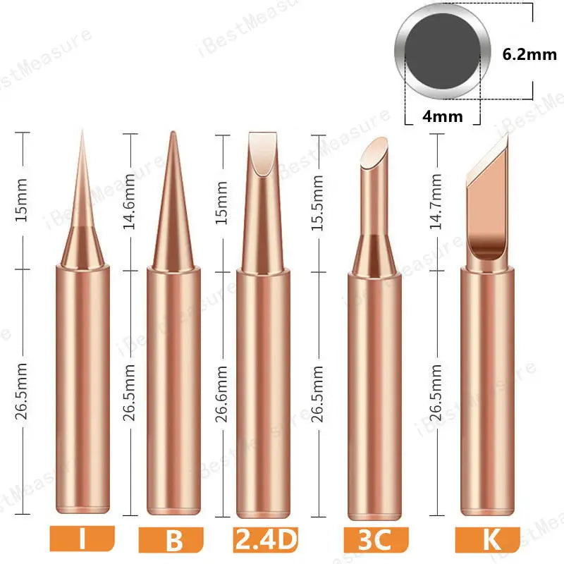 5pcs 900M-T Pure Copper Soldering Iron Tip Lead-free Solder Tips Welding Head BGA Soldering Tools Branding Iron - Set B -5PCS