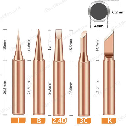 5pcs 900M-T Pure Copper Soldering Iron Tip Lead-free Solder Tips Welding Head BGA Soldering Tools Branding Iron