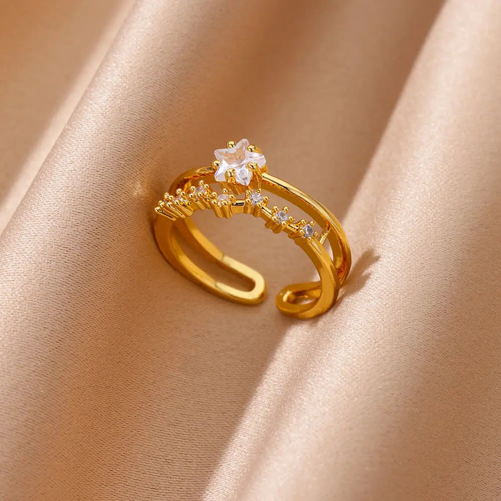 Zircon Geometric Heart Rings For Women Stainless Steel Gold Color Wedding Ring Luxury Aesthetic Jewlery Couple Gift 2025 - JZ