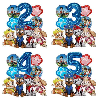 9pcs Cartoon Paw Patrol Foil Balloon Digital Number Supplies Rescue Dog Party Decoration Baby Gift Chase Skye