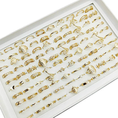 30pc/Lot Gold Color Finger Rings For Girls New Love Snake Animal Butterfly Cutout Star Pearl Thin Joint Ring Party Jewelry Wo