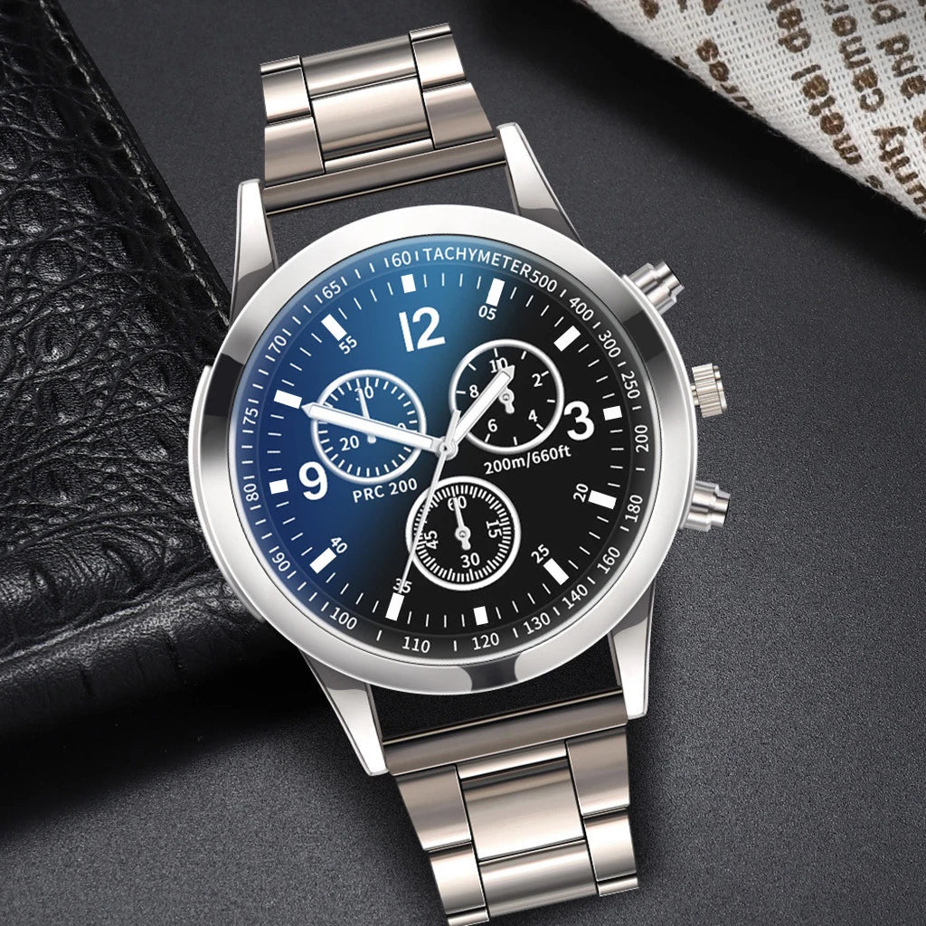 1/2PCS Men Business Watches Fashion Men's Steel Band Quartz Watch with Bracelet（Box not Included） - Black Only Watch