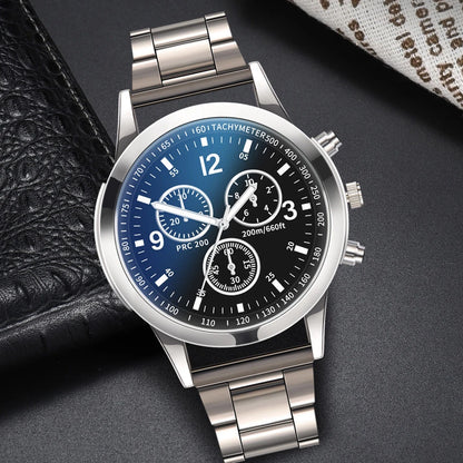 1/2PCS Men Business Watches Fashion Men's Steel Band Quartz Watch with Bracelet（Box not Included） - Black Only Watch