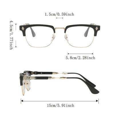 Vintage Cross Carving Glasses Men Women Luxury Half Frame Anti Blue Light Eyeglasses Retro Square Computer Eyewear