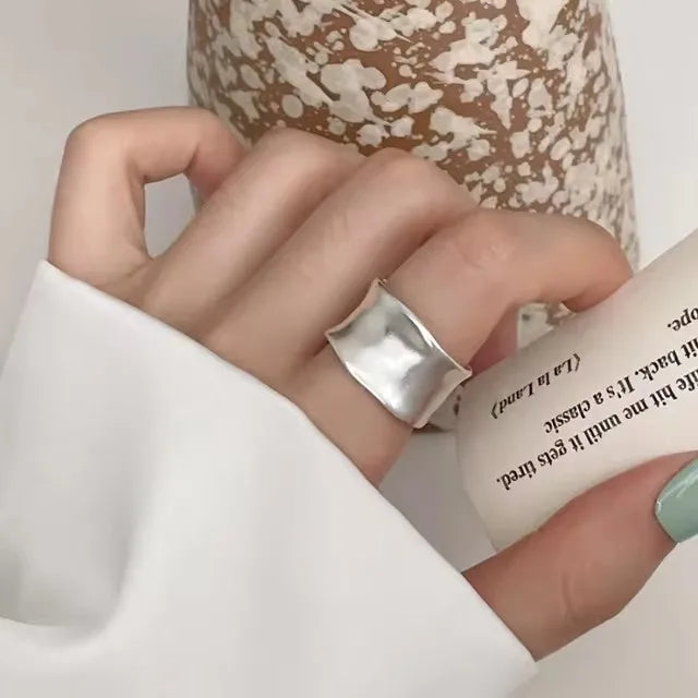 925 Sterling Silver Ring For Women Jewelry Wide Simple Open Vintage Handmade Ring Allergy For Party Birthday Gift - as pictur