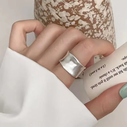 925 Sterling Silver Ring For Women Jewelry Wide Simple Open Vintage Handmade Ring Allergy For Party Birthday Gift - as pictur