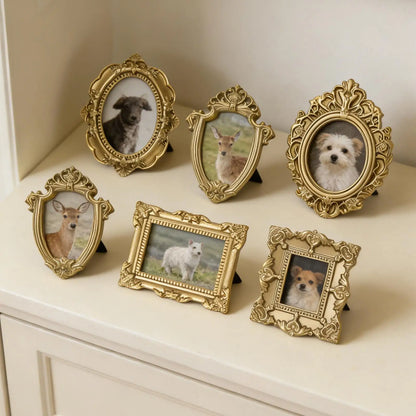5pcs Miniature Picture Frame Decor Accessories Small Gold Resin Frames Mini House nament Photo Props Vintage Charm Frame