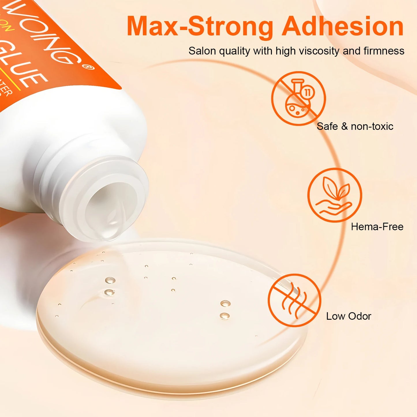 Twoing Waterproof Liquid Nail Adhesive,Long-Lasting & Fast-Drying, Formaldehyde-Free, Compatible with Acrylic Nails Fake Nail