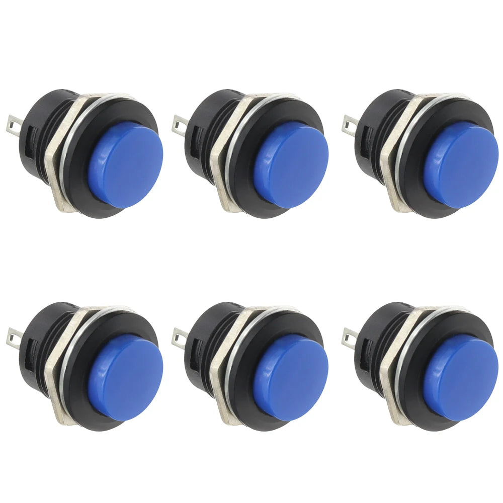6Pcs R13-507 Momentary Push Button 2 Pin Self-Resetting Mini No Lock Round SPST 1NO Switch 3A 250V AC/6A 125V AC Button Assor
