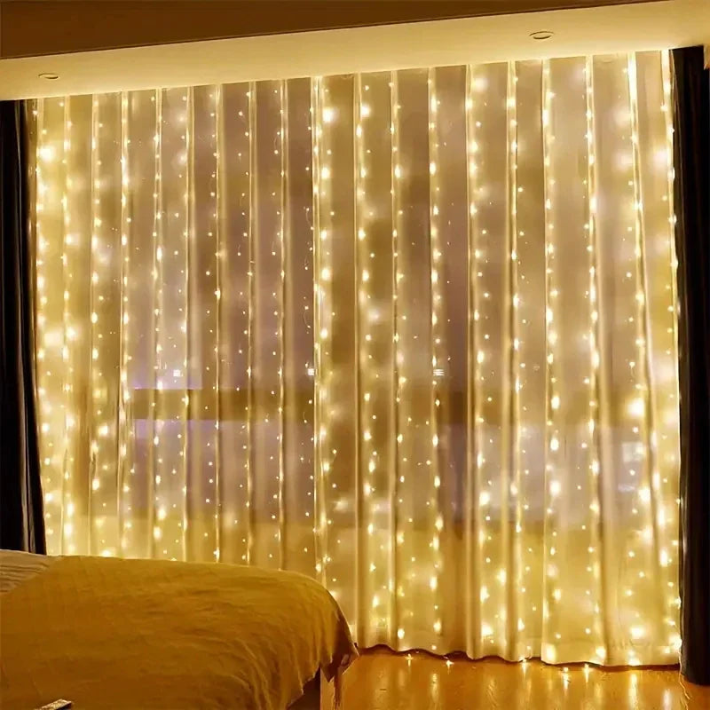 3/4/6m Curtain 100/600LEDString Lights Garland USB Festoon Remote Control Fairy Garland Lights Christmas Decoration Bedroom H