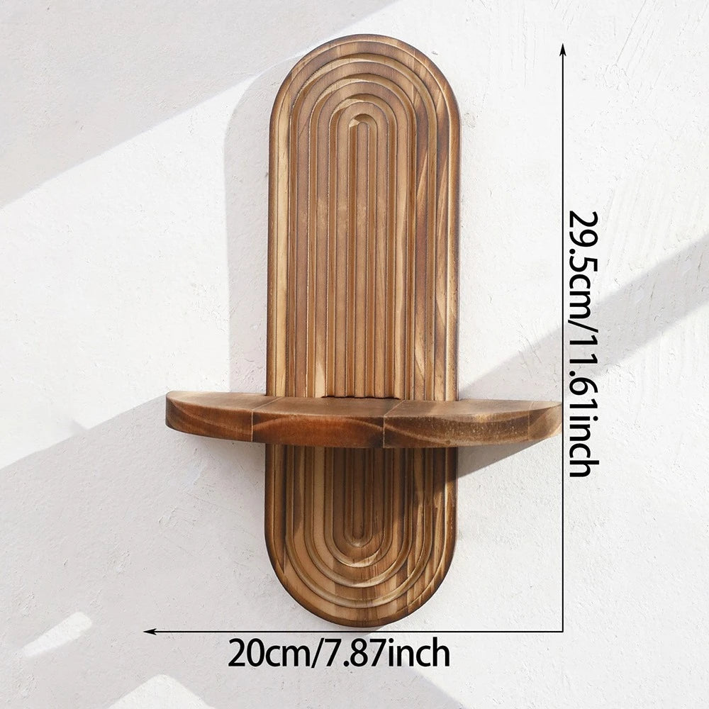 1Pc Wooden Wall Mounted Shelves, Boho Style Rack, Modern Home Decor for Living Room, Bathroom Display Decoration - B-single l