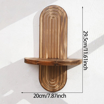 1Pc Wooden Wall Mounted Shelves, Boho Style Rack, Modern Home Decor for Living Room, Bathroom Display Decoration - B-single l