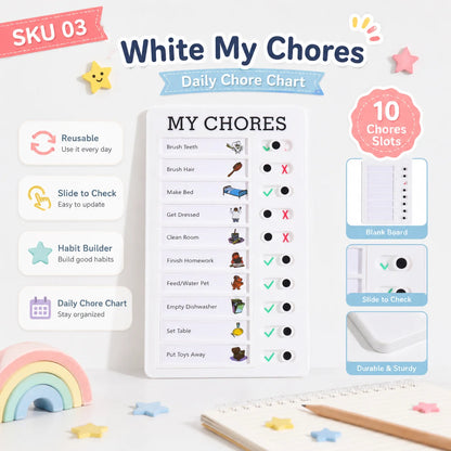 Self Discipline Checklist Board, Replaceable Plastic Chore Chart for Kids Adults, Summer Task Planner & Daily Habit Tracker -