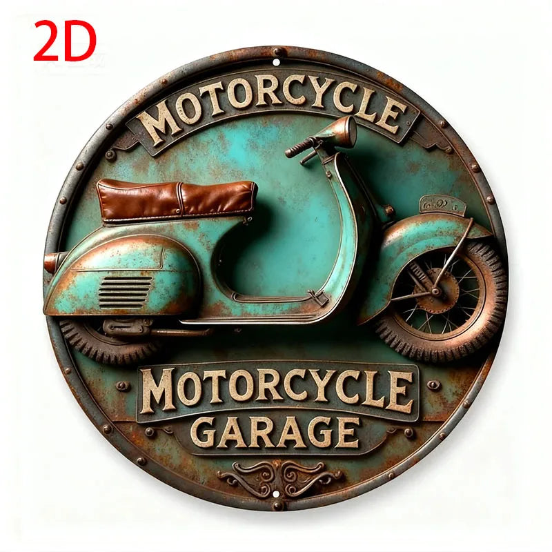 2D Vintage Round Aluminum Sign - Retro Metal Tin Sign - Motorcycle Rustic Metal Wall Art ,Room Decor Gift For Motorcycle - TY