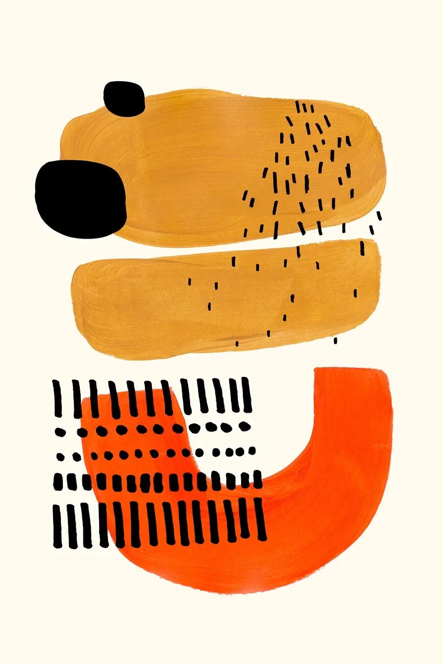Minimalist Mid Century Watercolor Brush Strokes Poster Abstract Orange Canvas Print Painting Wall Art Picture Living Room Dec