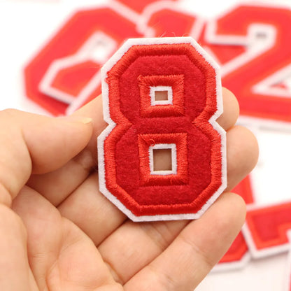 Red A-Z 0-9 English Number Letters Alphabet Towel Embroidered Patches For Clothing Bags Jacket Iron On Accessories DIY Logo N