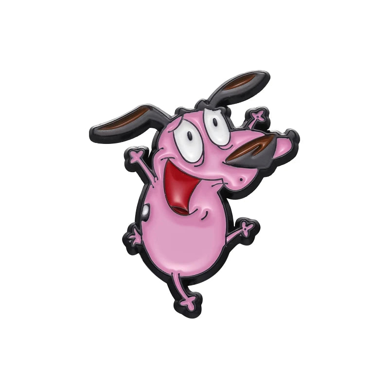 Cartoon Courage Cowardly Dog Brooch Enamel Pins Cute Pink Animal Dog Brooches Clothes Lapel Badges Jewelry Gift for Kids Frie