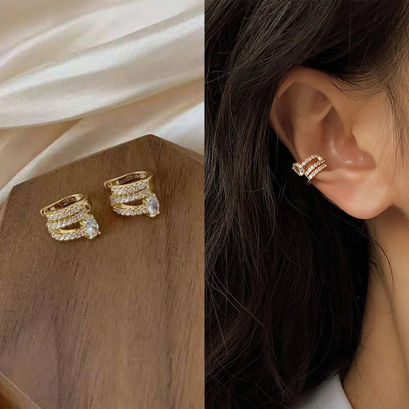 Silver Color Zirconia Pearl Clip On Earrings for Women Geometric Ear Cuff Without Piercing Girl Jewelry Gifts - e1458jin-lr