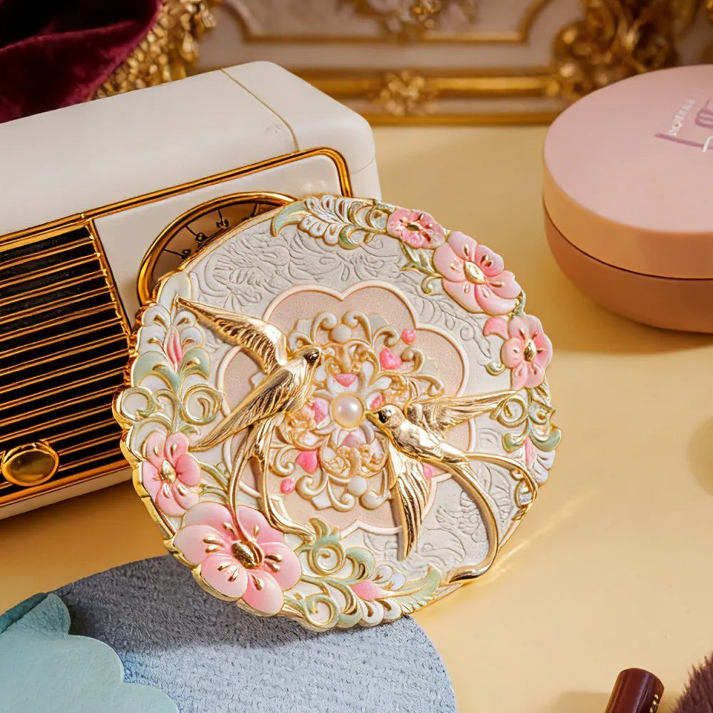 Vintage Chinese Style Mirror Peony Delicate Flower Mini Mirror Cosmetic Tools Portable Pocket Make-up Mirror