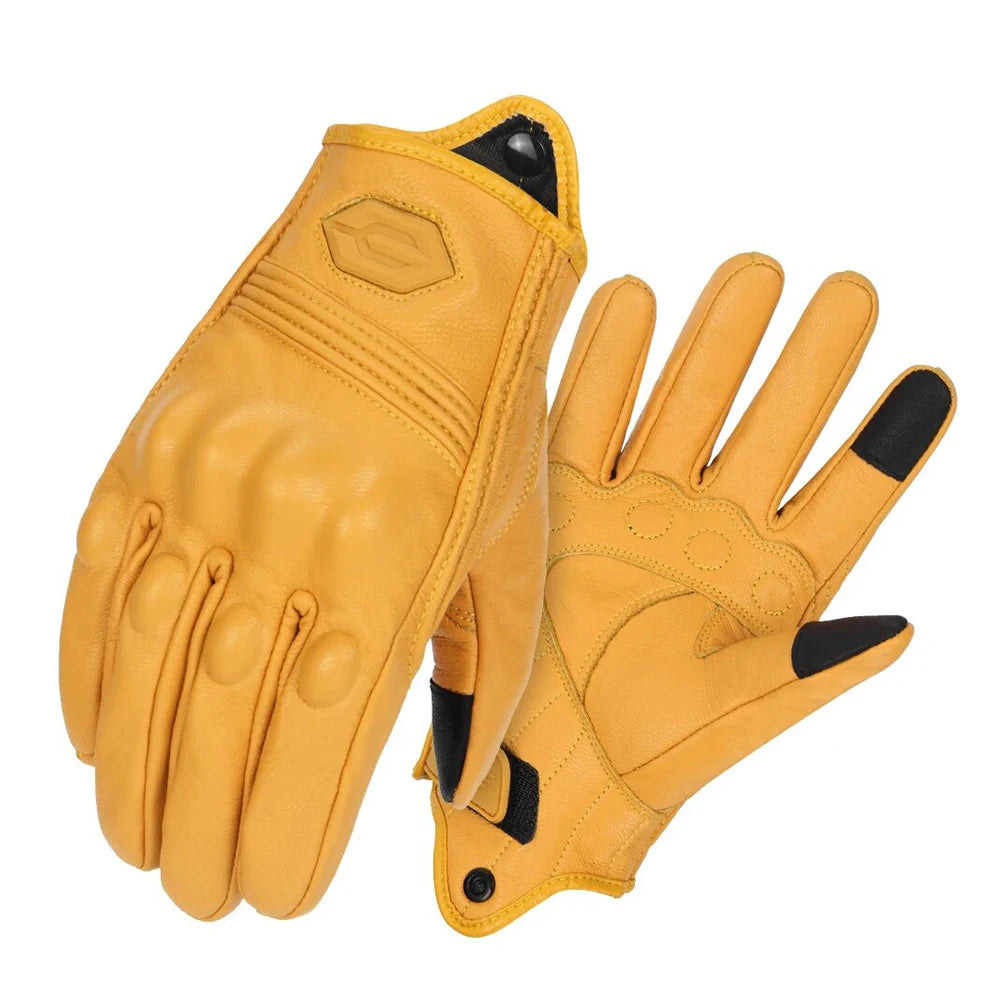 ​Vintage Leather Motorcycle Gloves Summer Breathable Unisex Biker Gloves With Anti-Slip Ventilation Design Motorbike Ride Glo