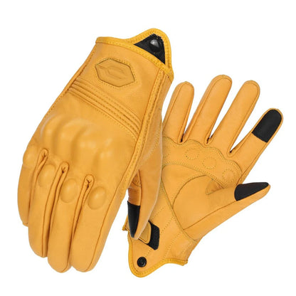 ​Vintage Leather Motorcycle Gloves Summer Breathable Unisex Biker Gloves With Anti-Slip Ventilation Design Motorbike Ride Glo
