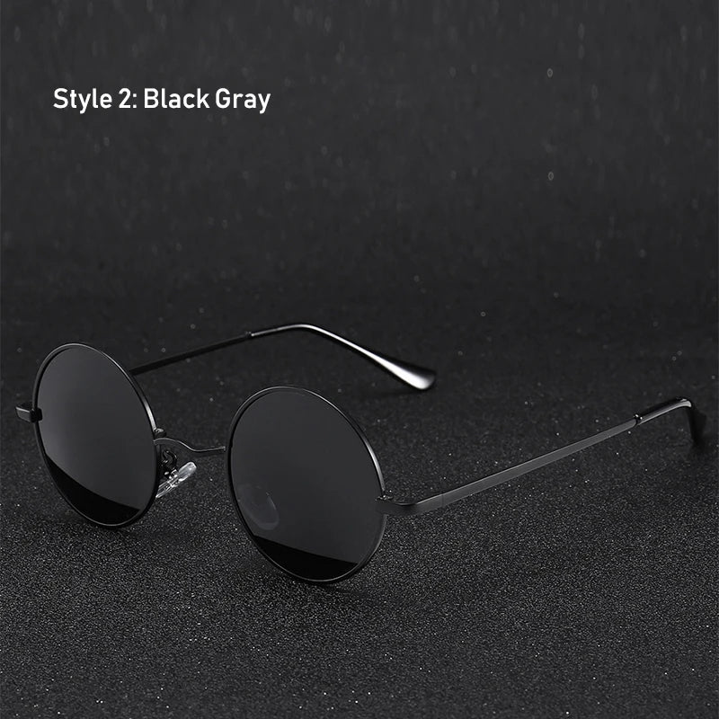 Retro Vintage Round Polarized Sunglasses Men Brand Designer Sun Glasses Women Alloy Metal Frame Black Lens Eyewear Driving UV