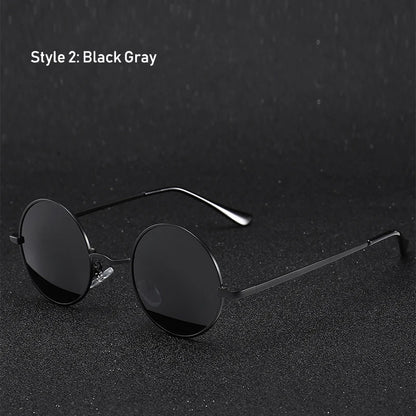 Retro Vintage Round Polarized Sunglasses Men Brand Designer Sun Glasses Women Alloy Metal Frame Black Lens Eyewear Driving UV