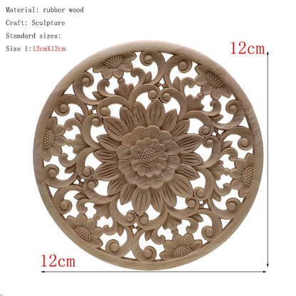 1Pc Unique Natural Floral Wood Carved Wooden Figurines Crafts Corner Appliques Frame Wall Door Furniture Woodcarving Decorati
