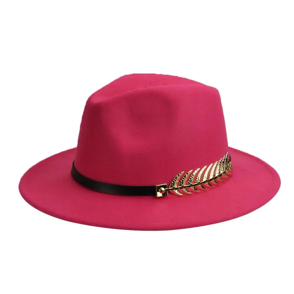 European and American foreign trade leaf decoration women's woolen hat jazz hat autumn and winter Korean version of the Briti
